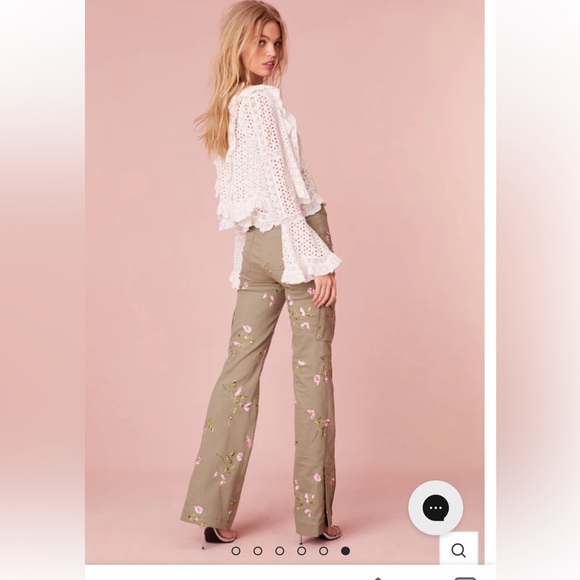 LoveShackFancy Atworth Cargo Embroidered pant Floral Size 12 Olive Green - Picture 5 of 16